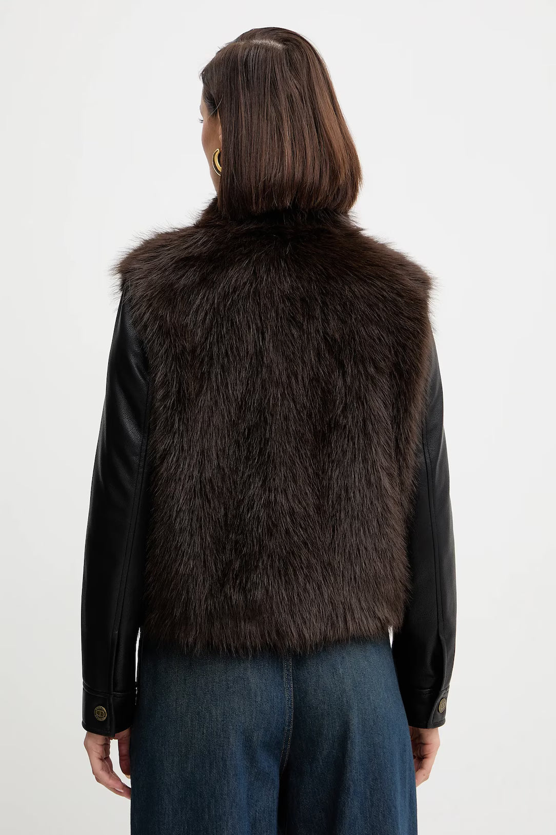 Giacca donna Twinset in eco-pelliccia e pelle sintetica con bottoni a pressione dietro