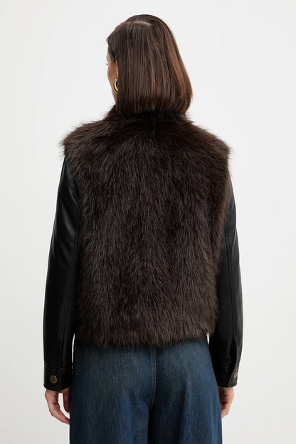 Giacca donna Twinset in eco-pelliccia e pelle sintetica con bottoni a pressione dietro