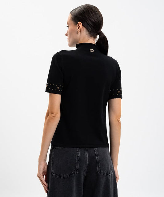 Twinset Maglia Donna con Cristalli e Bordo Grezzo – dietro