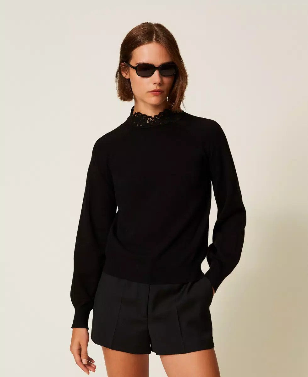 Twinset Maglia Donna Lupetto con Pizzo 