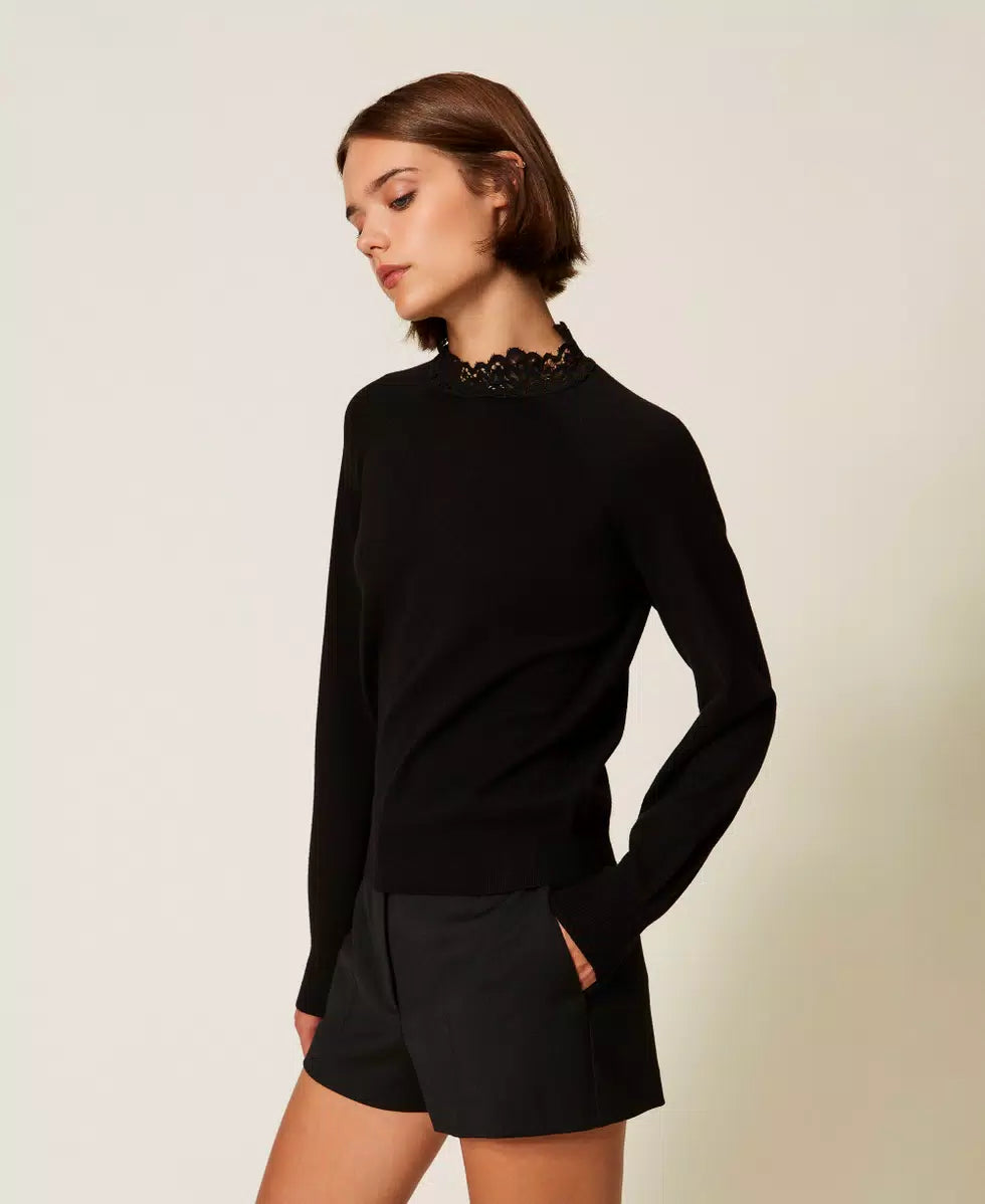 Twinset Maglia Donna Lupetto con Pizzo – lato