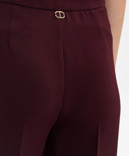 Pantaloni Twinset donna in tessuto crêpe con linea ampia e piega stirata dettaglio