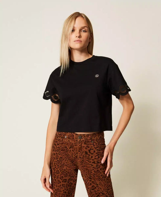 T-shirt donna Twinset nera in cotone linea regular