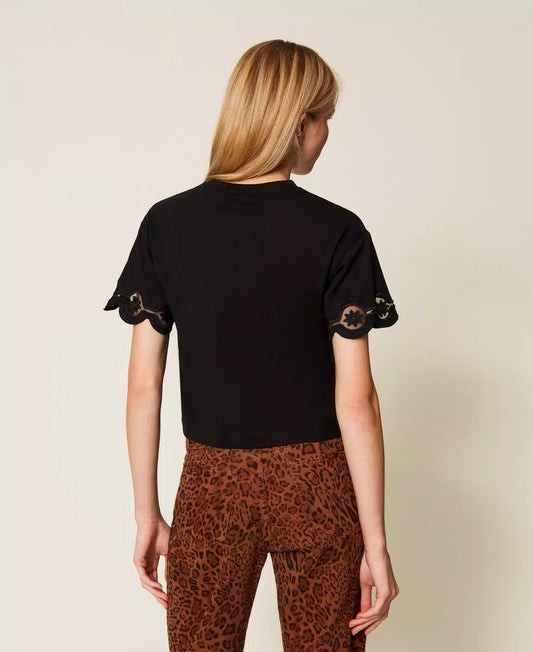 T-shirt donna Twinset nera in cotone linea regular dietro