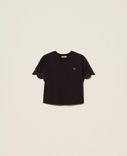 T-shirt donna Twinset nera in cotone linea regular fronte