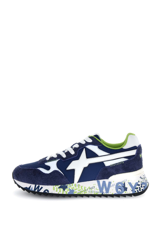 W6YZ YAK sneaker uomo navy silver white vista laterale con logo stella e suola grafica