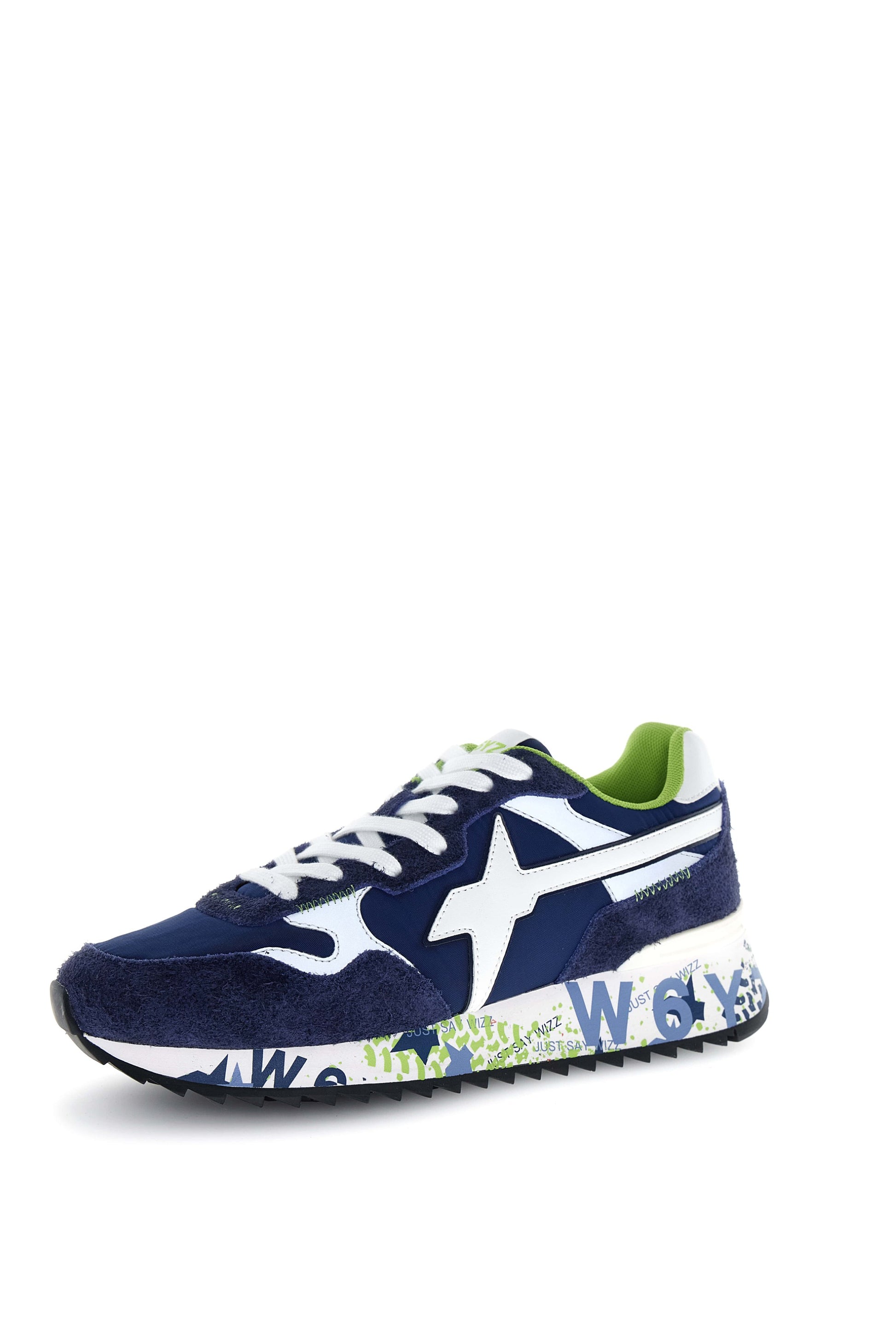 W6YZ YAK sneaker uomo navy silver white vista dall’alto con linguetta logata