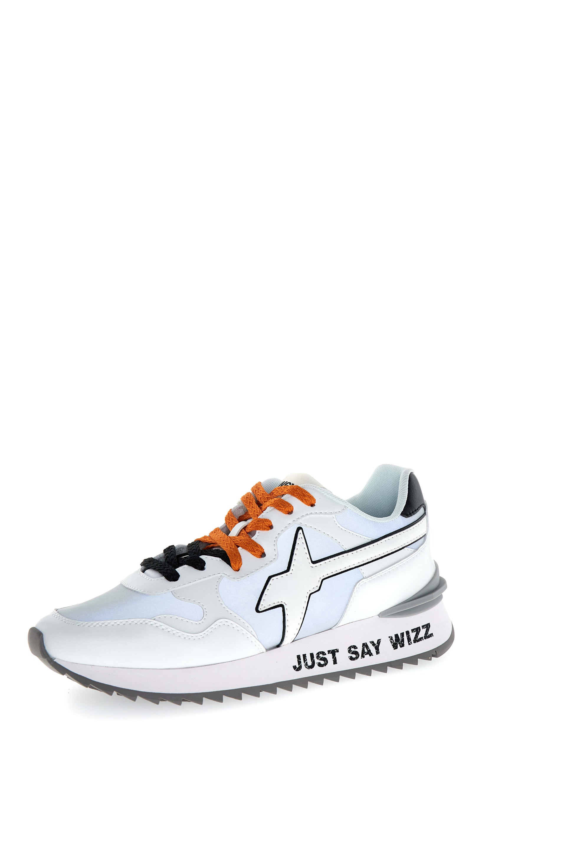 Sneakers uomo W6YZ YAK-M E-calf reflective bianco-nero con suola ultraleggera e dettagli urban lato