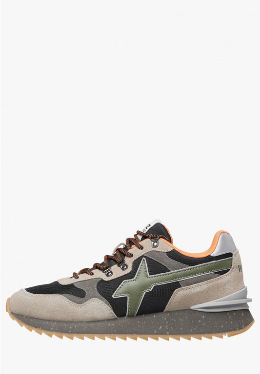 Sneakers uomo W6YZ YAK-M in tessuto tecnico e suede colore tortora-nero con suola in gomma