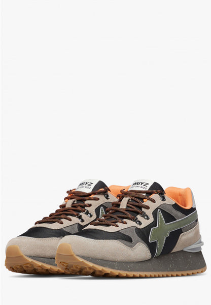 Sneakers uomo W6YZ YAK-M in tessuto tecnico e suede colore tortora-nero con suola in gomma lato